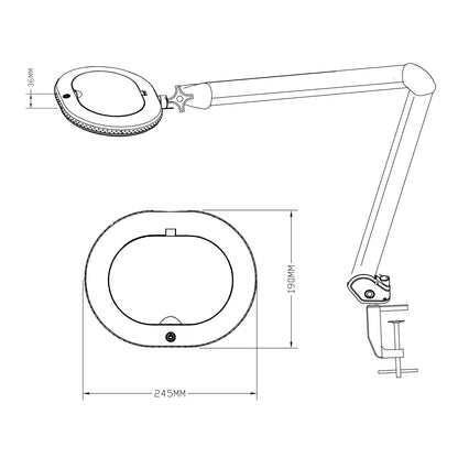 Lampe loupe/lampe de travail Lumeno 861XGR 60 LED lentille ovale anneau en caoutchouc